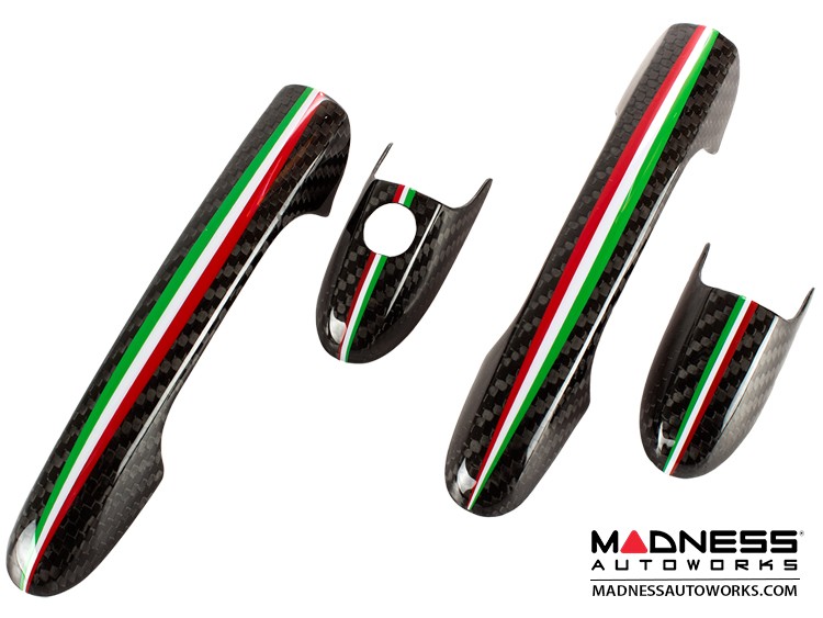 FIAT 500 Door Handles Carbon Fiber w/ Italian Racing Stripe